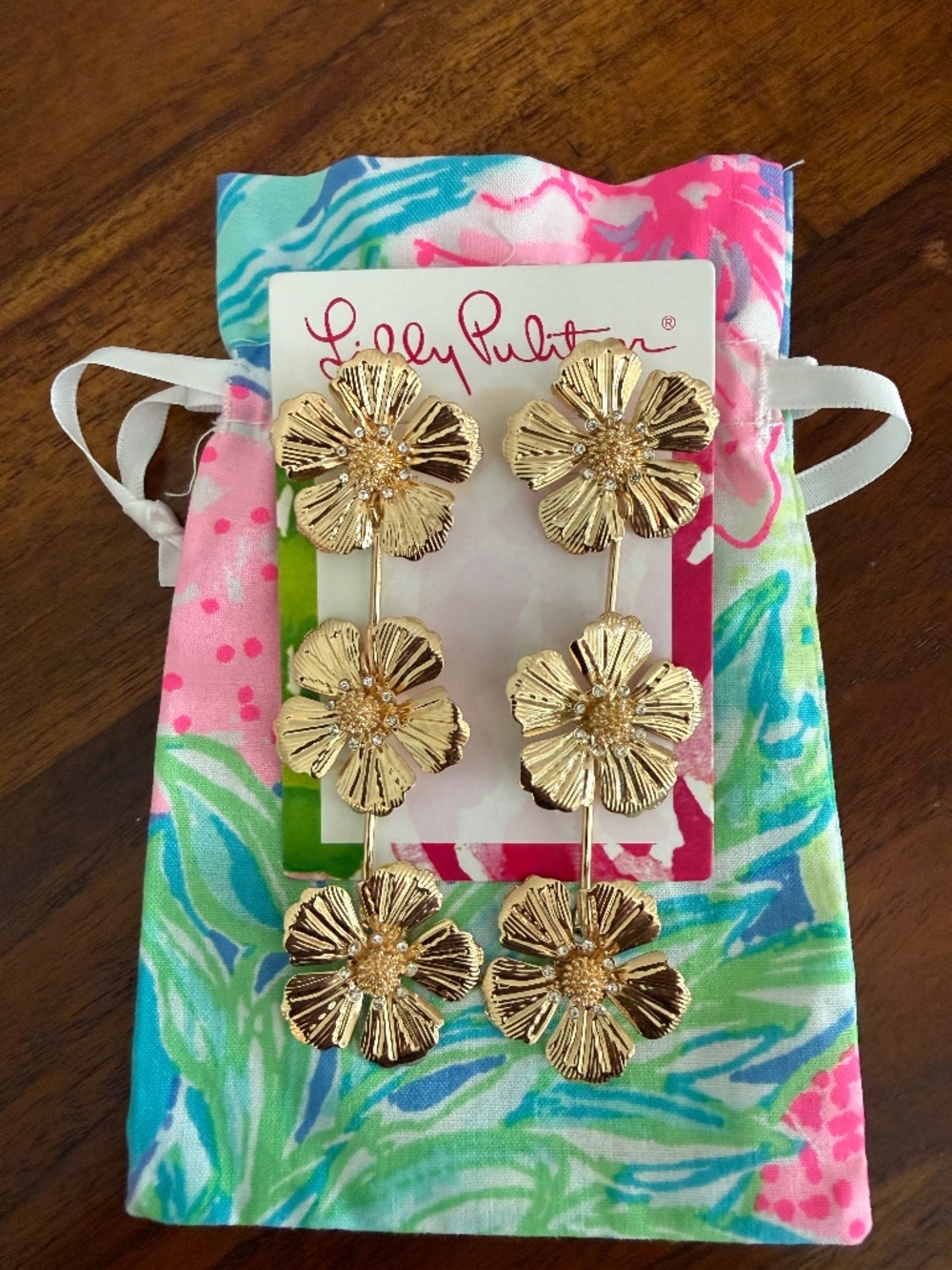 Lilly Pulitzer Bouquet All Day Gold Floral Earrings NWT